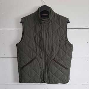 J.CREW Quilted Olive Vest with Corduroy Collar Zip Front Men's Size Small